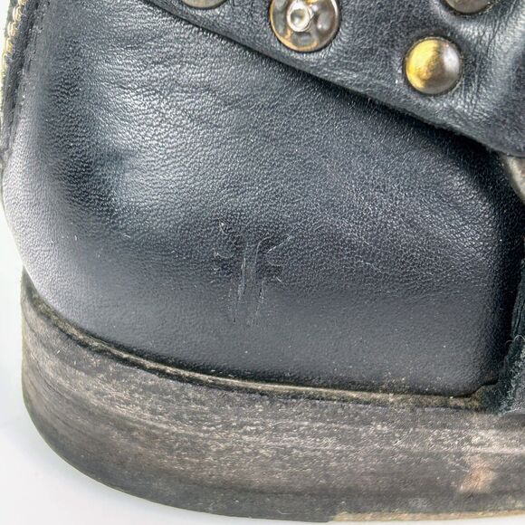 Frye Phillip Studded Harness Boots Moto Biker Full Leather Ankle Booties Black 9 - Picture 8 of 16